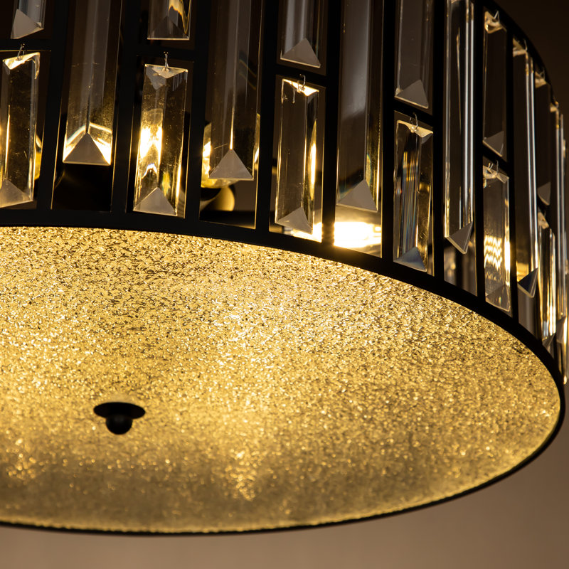 Lustre tambour 6 lumières style campagne moderne noir avec accents de cristal