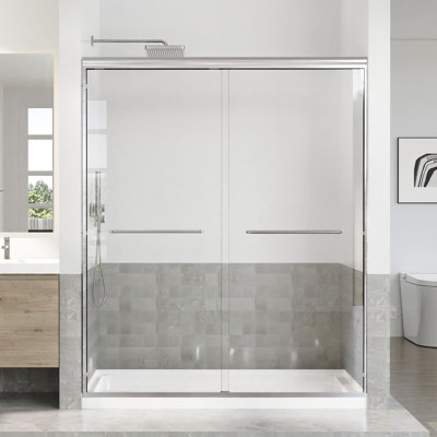 56 To 60 In. W X 72 In. H Semi Frameless Double Sliding Shower Door With 1/4 In. Tempered Clear Glass