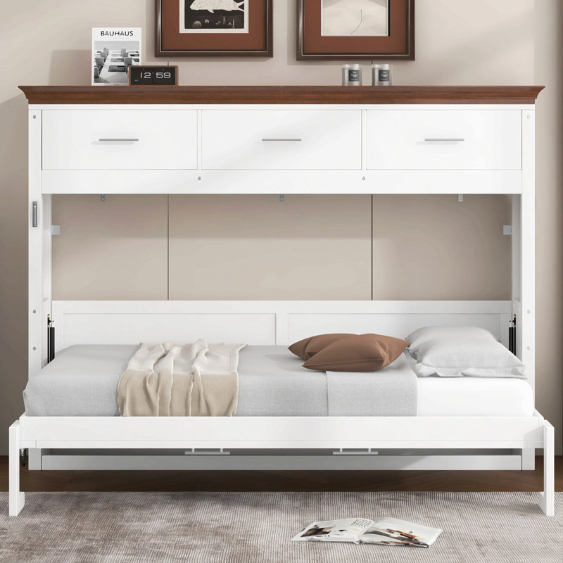 Lit escamotable simple avec 3 tiroirs, blanc