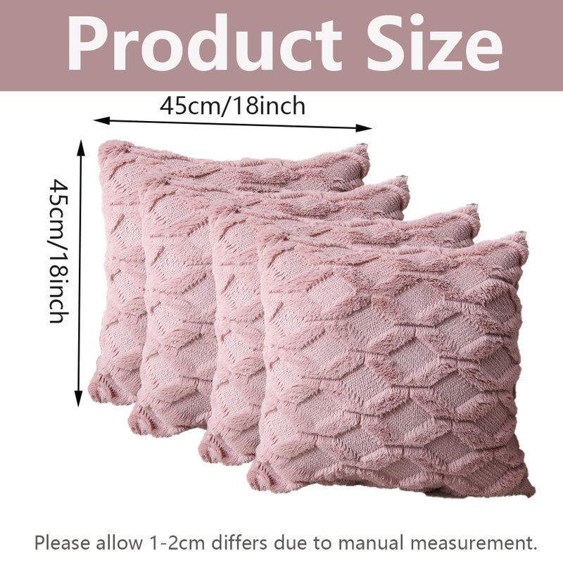  Housse de coussin géométrique en fausse fourrure, Rose