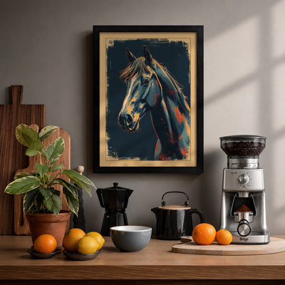 Golden Horse in Profile Vintage - Framed Print