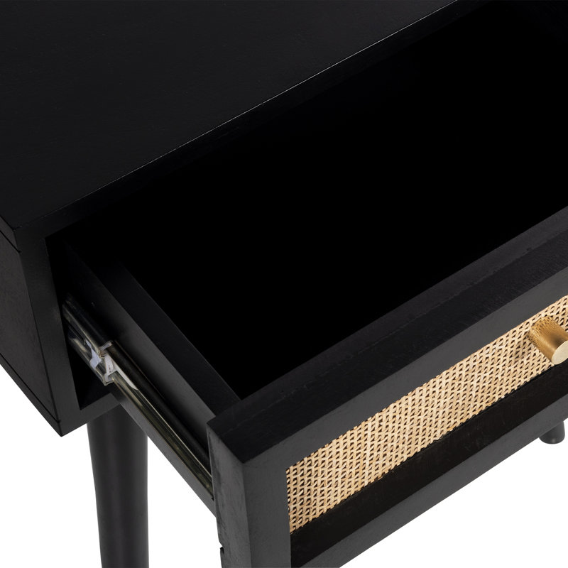 Solid Wood End Table with Storage, Black