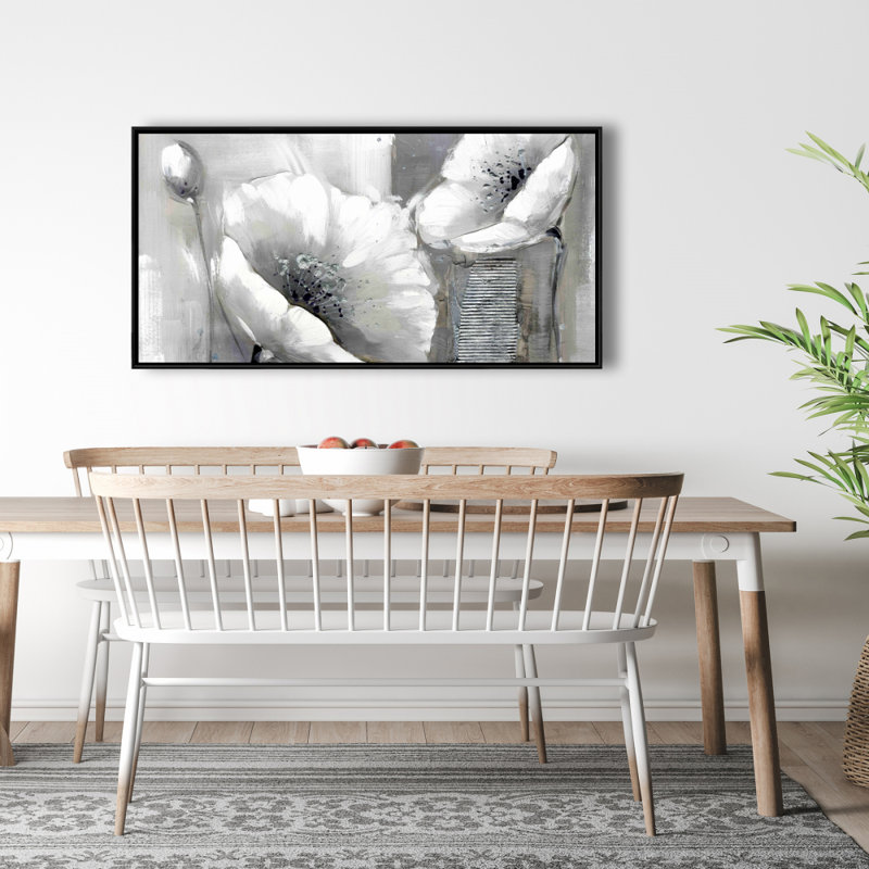 Industrial Monochrome Flowers Print On Canvas, 24" H x 48" W