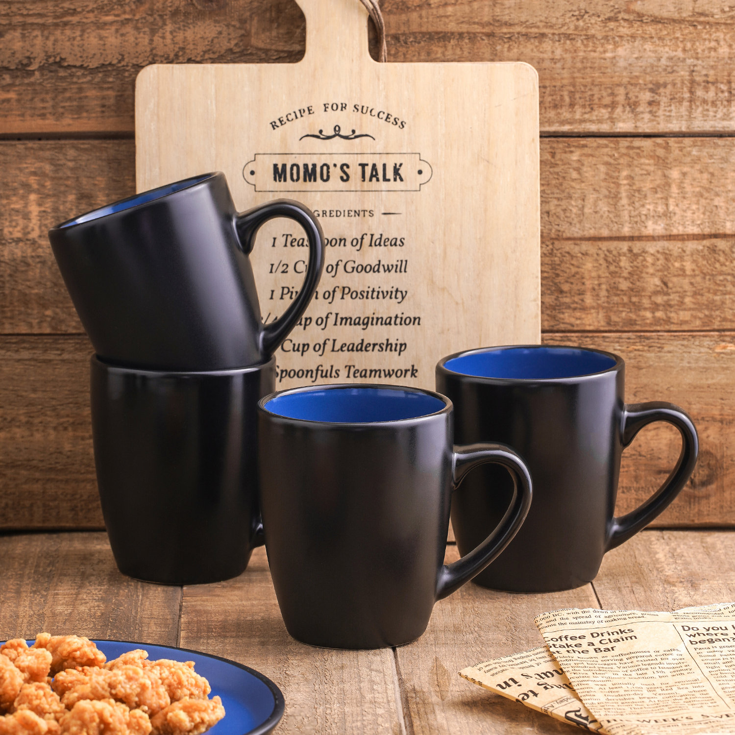 Stoneware Dinnerware Set, Blue/Black