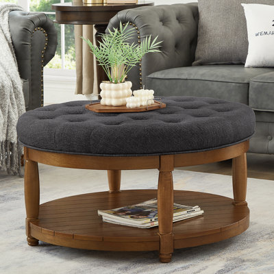 Petit repose-pieds rond avec repose-pieds intérieur, petite table basse rembourrée et capitonnée