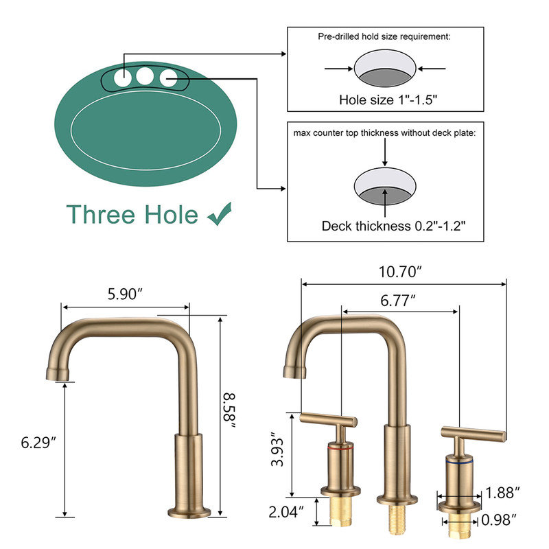 2-handle Bathroom Faucet with Drain Assembly, Brushed Gold