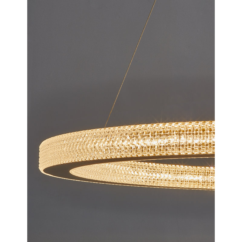 1 - Light Antique Gold LED Crystal Pendant, 4cm H x 80cm W x 80cm D
