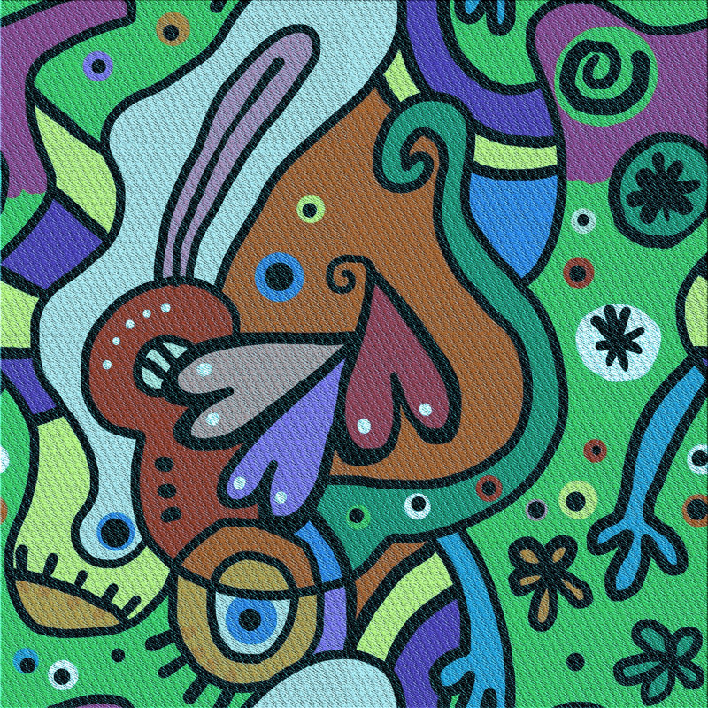 Tapis abstrait bleu, Carré 6 pi