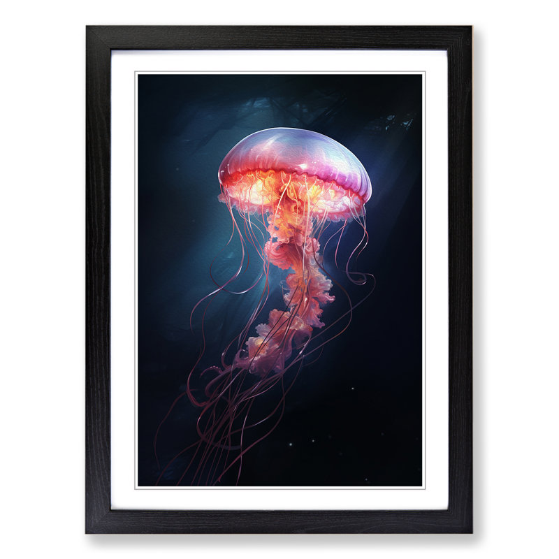 Jellyfish Conceptual 1 Piece Single Picture Frame Wall Art, 64cm H x 46cm W x 2cm D, Black Framed