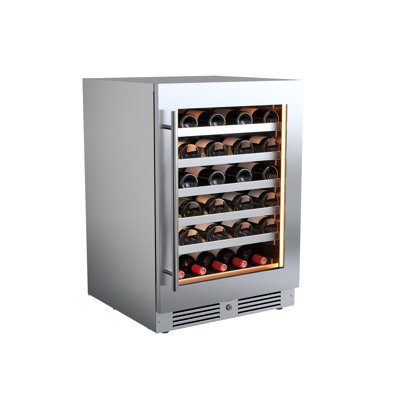 24 Inch Wide 45 Bottle Capacity Single Zone Wine Cooler with Alternating (Blue, White, Amber) LED lighting, Door Alarm, Touch Control Panel and Lockable Right Hinged Door