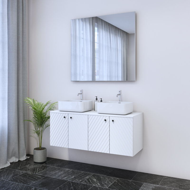Meuble-lavabo double 47,2 po avec comptoir Karaya, Blanc