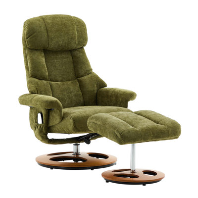 Ergonomic Recliner Chair With Ottoman, Modern 360° Swivel Lounge Chair With Footstool, Chenille Fabric, 5 Point Vibration Massage, Seat Heating & 140° Adjustable Backrest For Home Or Office