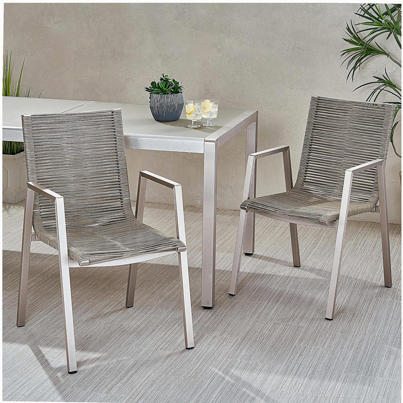 Ensemble de table de salle à manger d'extérieur moderne en alliage d'aluminium avec siège en corde, ensemble de deux