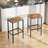 Set of 2 Square Wooden Top Bar Stools with Footrest
