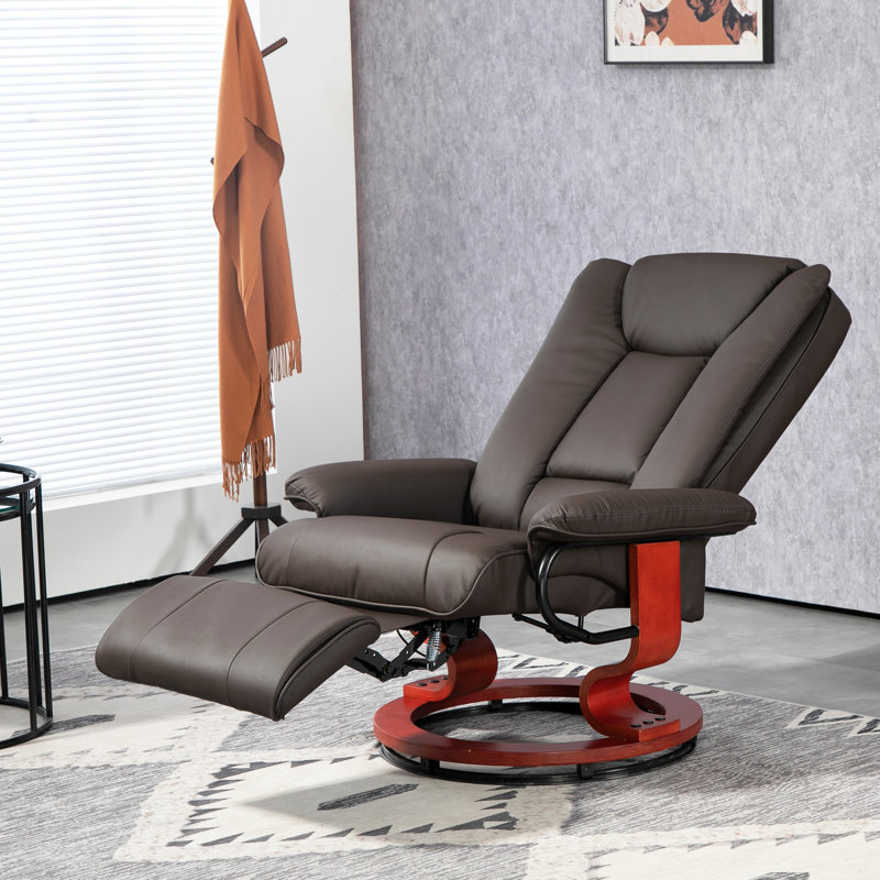 Manual Swivel Recliner Chair, Reclining Chair With Footrest For Living Room, Brown