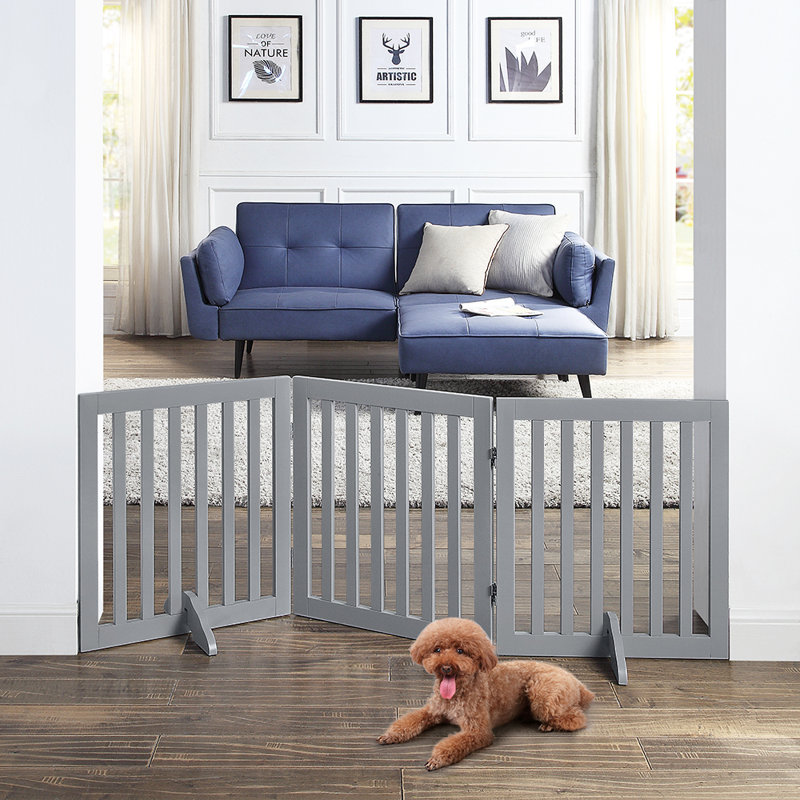 Renn Wood Free Standing Pet Gate with a Pair of Support Feet, Gray, 24" H x 60" W x 0.71" D
