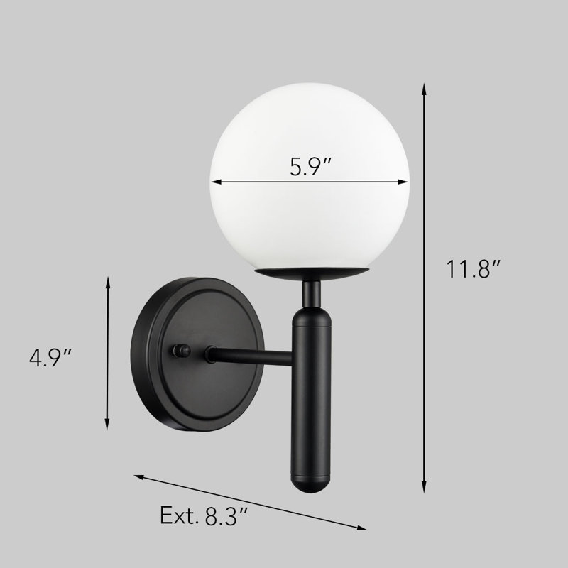 Kaone Black Armed Sconce with Globe Milk Glass Shade Set of 2