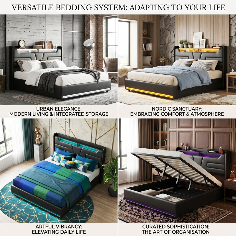 Faux Leather Ottoman Beds Upholstered Ottoman Bed, European Kingsize (160 x 200 cm)