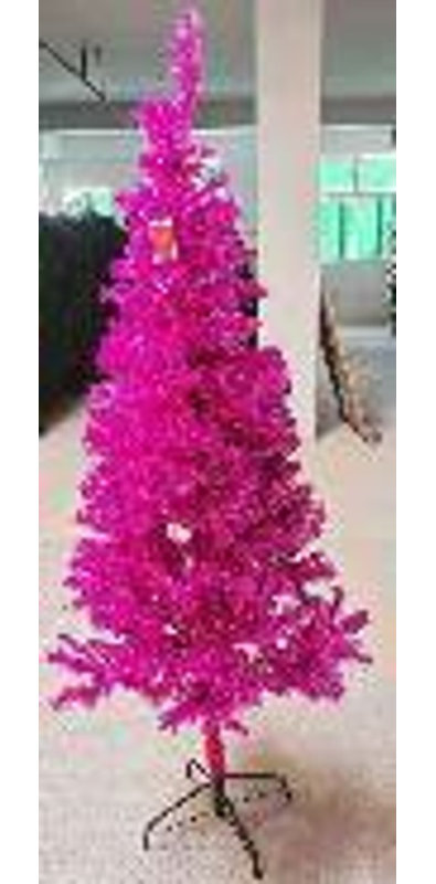 Artificial Tinsel Christmas Tree - Pink - Clear Lights, 7', Not Pre-Lit