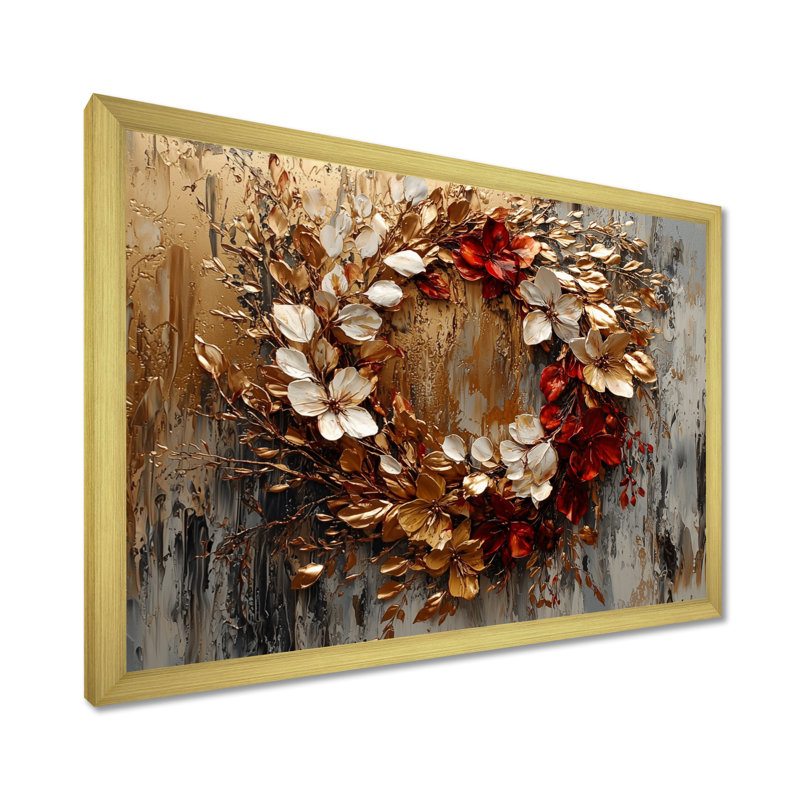 Ilionora Golden Vivid Wreath Spiral Of Petals - Couronne d'art mural, Reproduction encadrée d'une seule photo, Doré