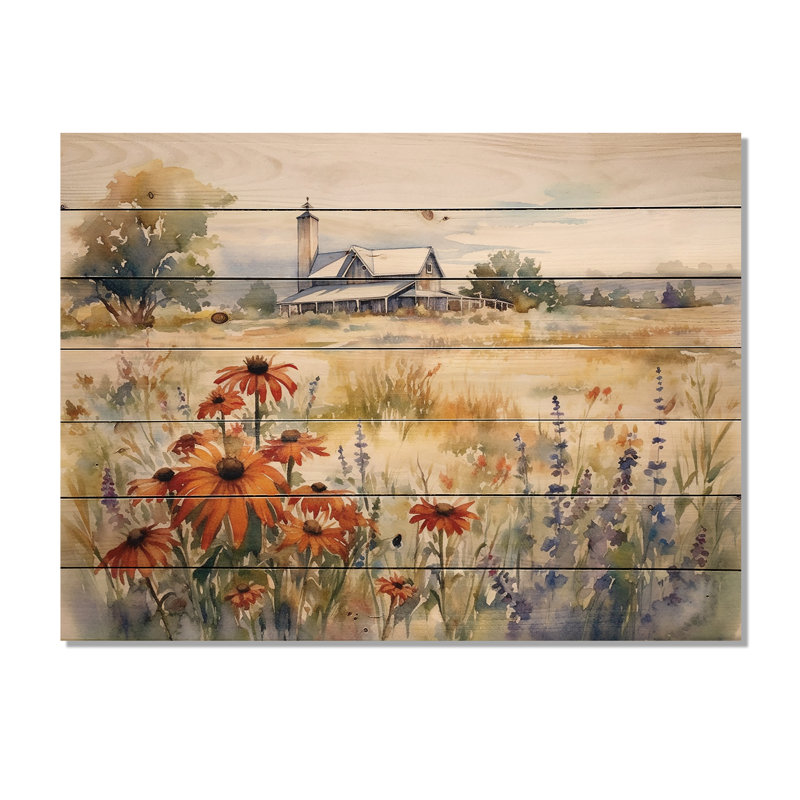Vert vert blanc à la ferme II sur bois, H 30 po x l 40 po x P 0,78 po