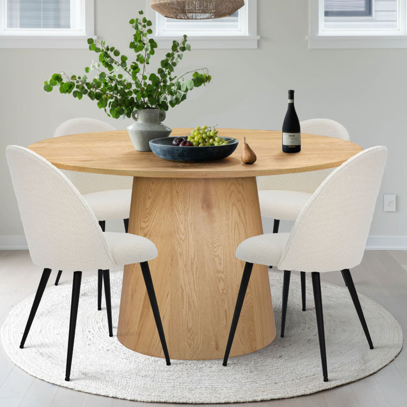 Bende 46" W Round Pedestal Dining Set, Oak