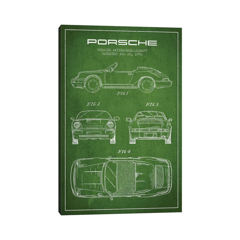 Porsche Corporation Porsche Patent Sketch (Green) by Aged Pixel - Wrapped Canvas Print, 30.48 cm H x 45.72 cm W