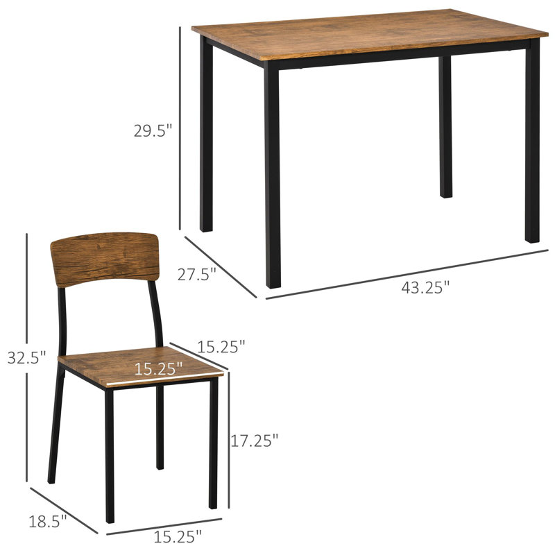 Industrial 5-Piece Dining Set with Dark Walnut MDF and Steel