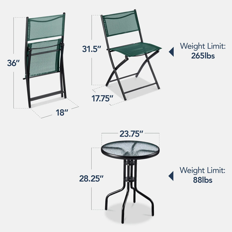 3-Piece Bistro Set, Dark Green