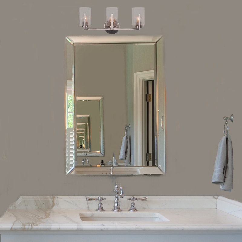 Atlas 3 Light Bath Bar Shown In Graphite Finish With 4” Clear Bubble Glass, Clear Bubble, Graphite
