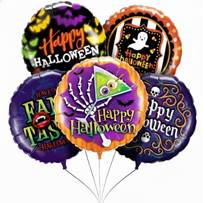 PMU Halloween Balloon Bouquet - 5pc Assorted 18in Halloween Mylar Balloon