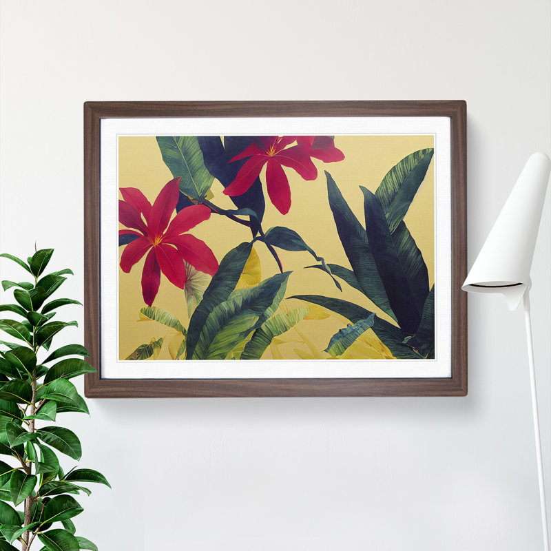 Tropical Flowers - Single Picture Frame Painting, 25cm H x 34cm W x 2cm D, Walnut