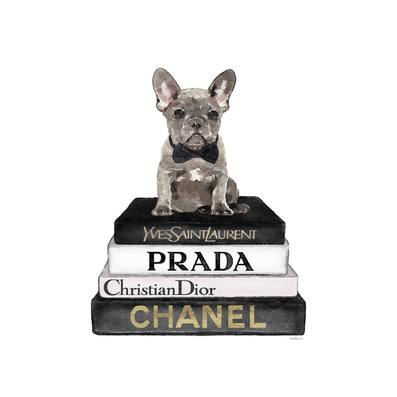 Black Frenchie Bookstack II by Amanda Greenwood - Wrapped Canvas Art Prints, 76cm H x 51cm W 