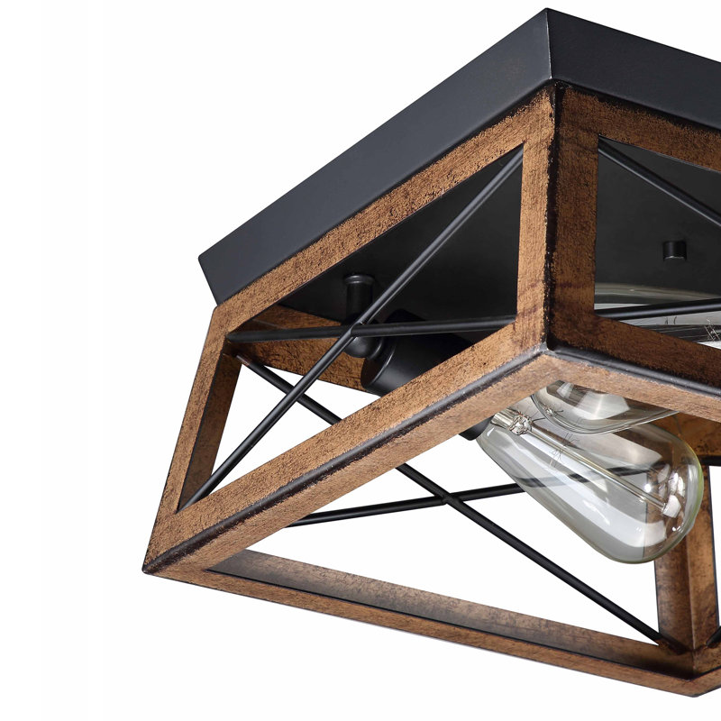 2-Light Flush Mount with Barnwood Accents, Barnwood