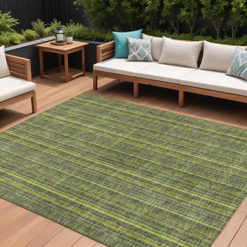 Tapis extérieur lavable rayé vert olive et vert lime 10 pi x 14 pi