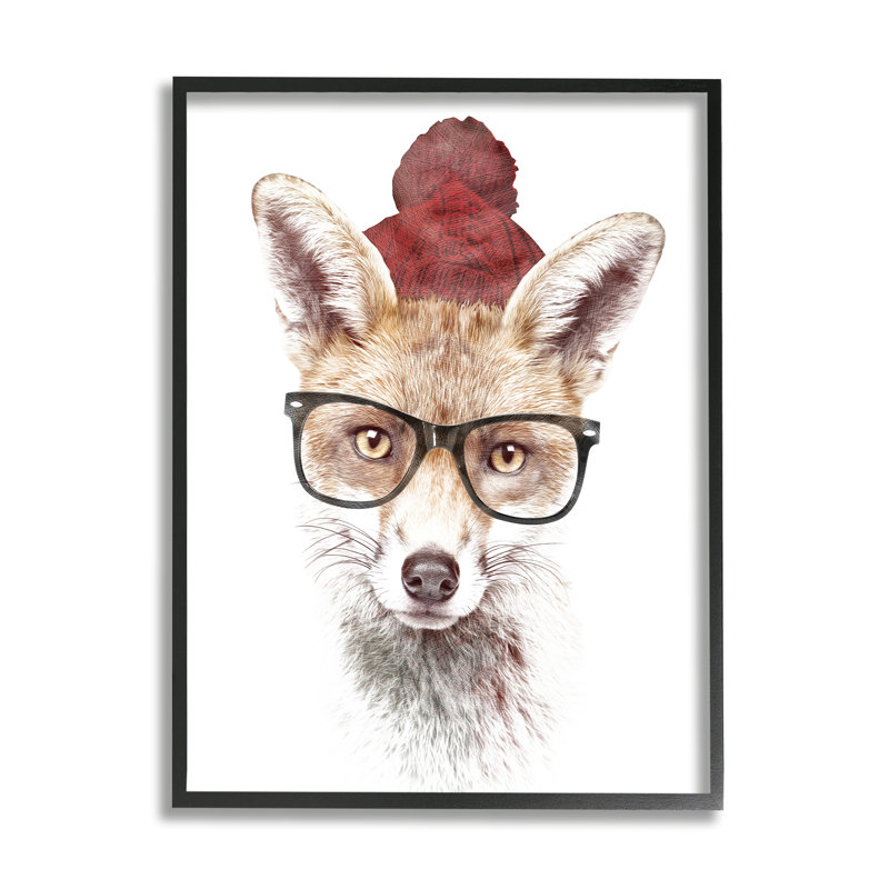 Chapeau de renard roux et lunettes de soleil par Robert Farkas, L 16 po x H 20 po, Giclée encadrée noir minuit