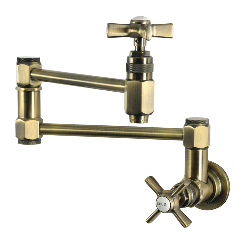 Kingston Brass Millennium Two-Handle 1-Hole Wall Mount Pot Filler Faucet, Antique Brass