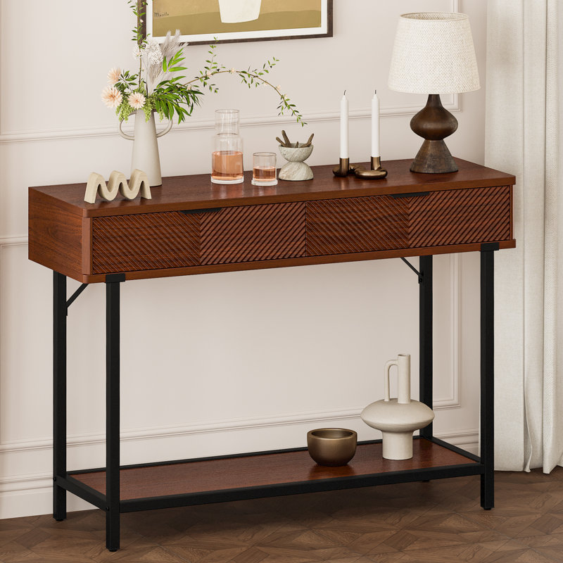 43.3" Wide Modern Console Table with Fluted Drawer Fronts, Wooden Sofa Table with 2 Drawers, Entryway Table for Hallway & Behind-Couch Storage