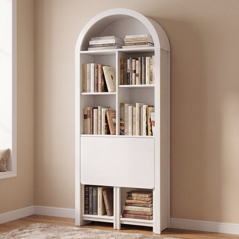 Bureau d'artisanat pliable avec tablettes de rangement, bureau convertible dissimulé en bibliothèque pour petits espaces 2-en-1