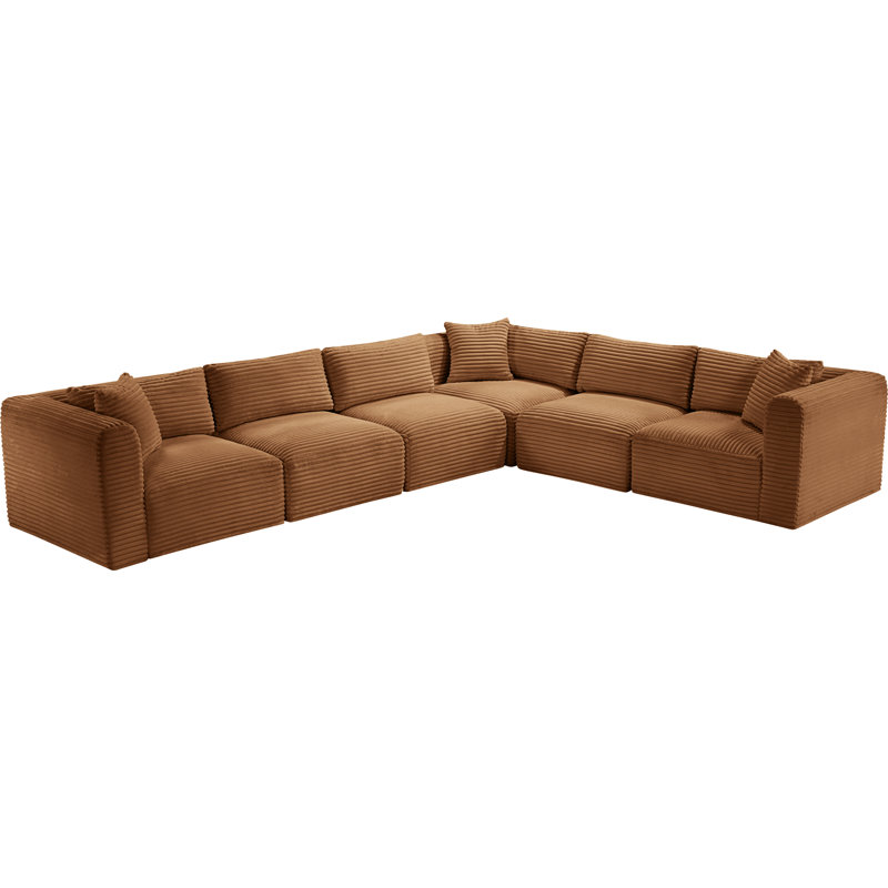 Canapé modulaire en L Carmean Performance, Velours côtelé texturé, 3 sans accoudoirs, 3 en coin