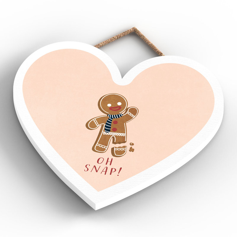 Xmas Oh Snap Gingerbread Wooden Heart Plaque, 16cm H x 17cm W x 0.9cm D