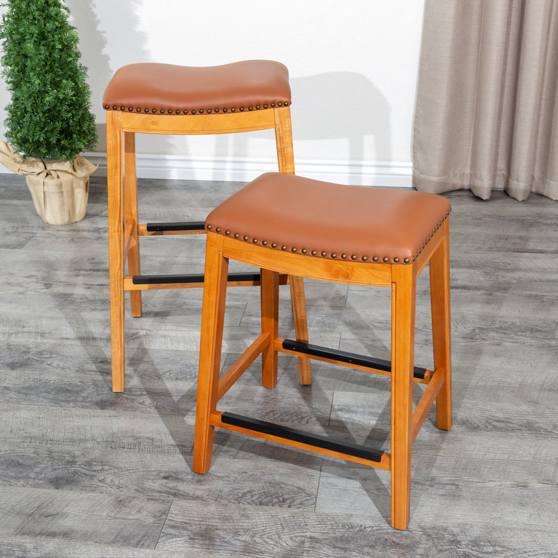 30" Bar Stool In Natural With Stylish Saddle Leather Seat - Construction And Relaxing, Natural, Natural
