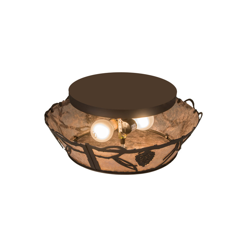 2 - Light Semi Flush Mount, 8" H x 16.5" W x 16.5" D, Antique Copper, Silver Mica