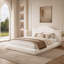 Cadre de lit King Cloud, cadre de lit plateforme moderne en chenille avec tête de lit incurvée à oreilles, coussins épais et moelleux, meuble de chambre bas, blanc, sommier non inclus-546296754-546296755