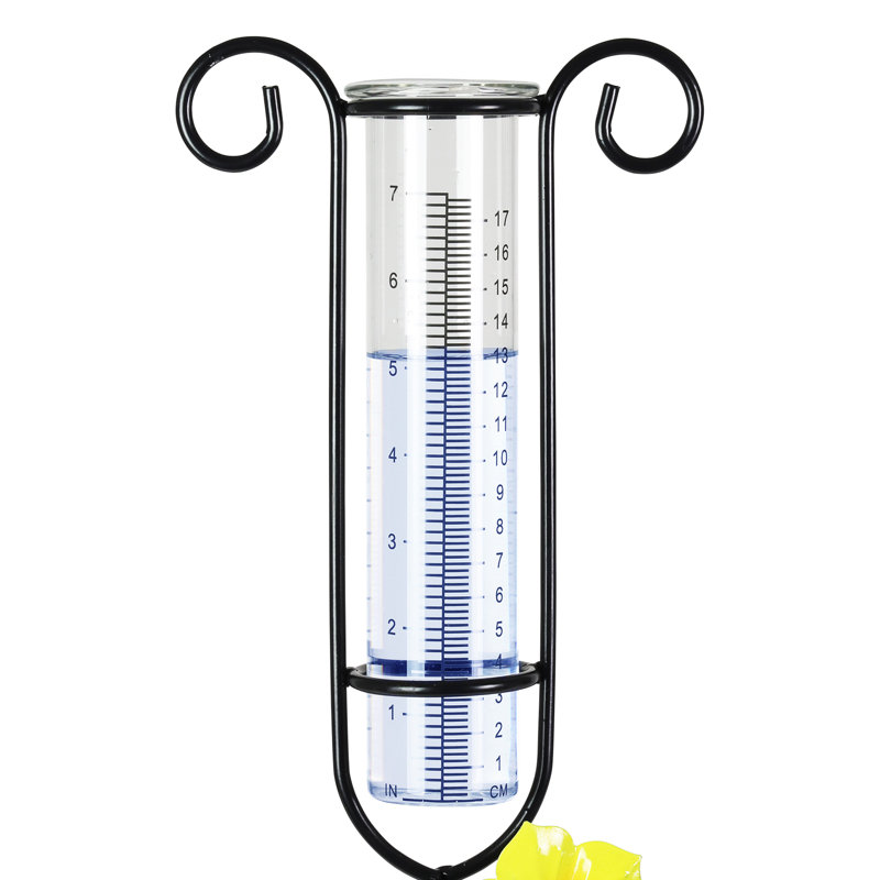 Multicolored Hand Painted Glass and Metal Rain Gauge Garden Stake