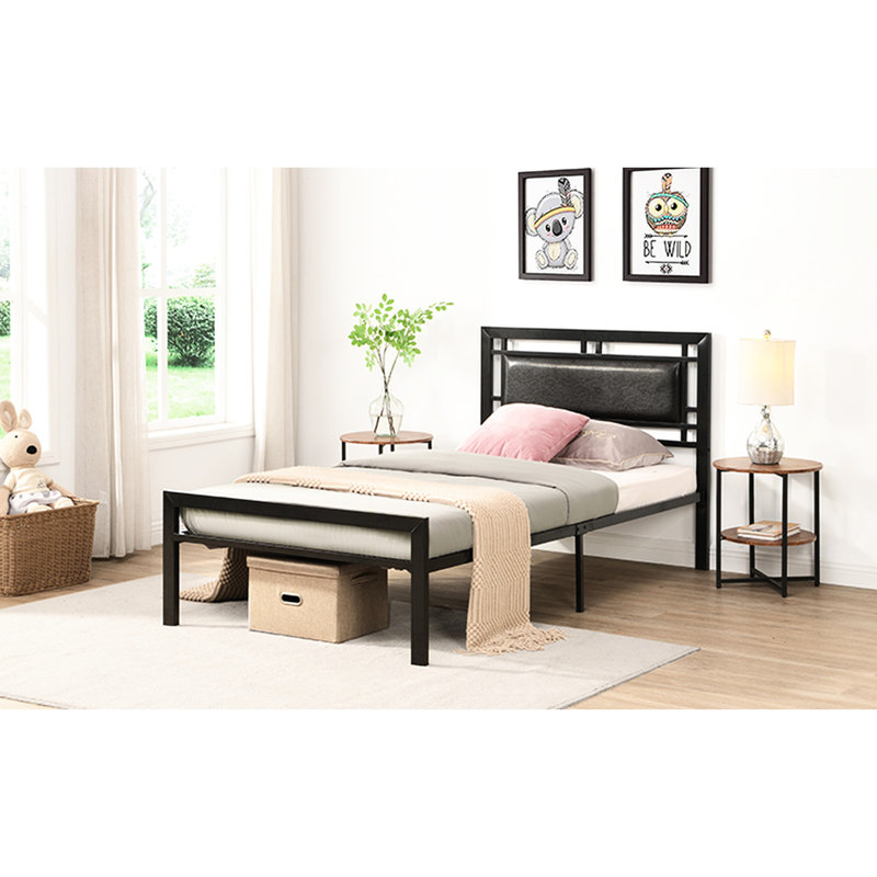 Lit simple en métal -, ajout de chambre à coucher solide, cadre noir solide, pièce silencieuse,