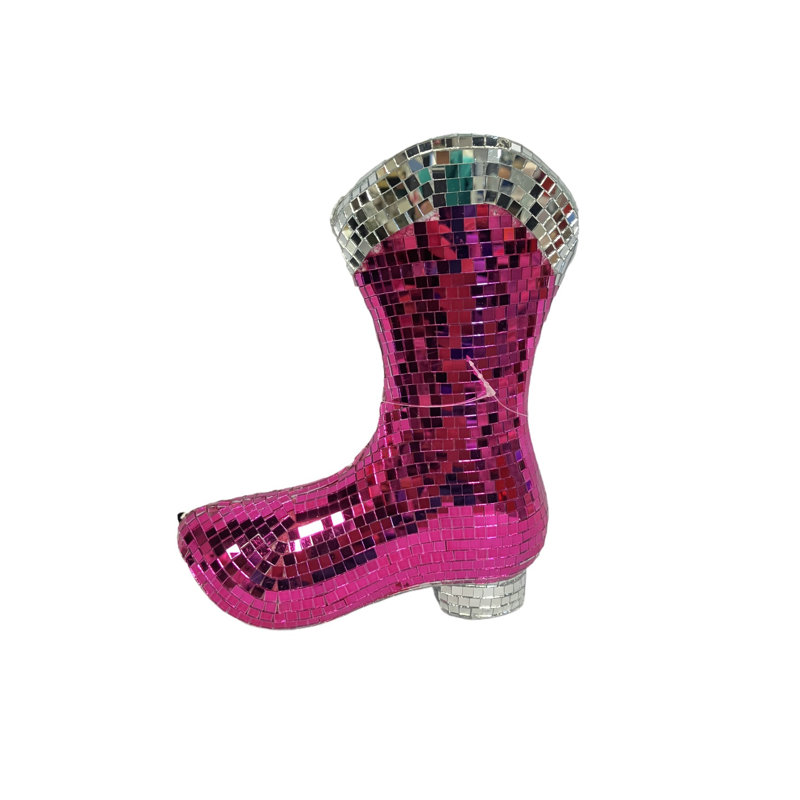 Disco Mirror Effect Pink Cowboy Boot Ornament