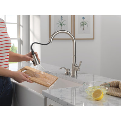Capertee Brushed Nickel Kitchen Faucet with Pull Down Sprayer and Soap Dispenser, Modern Single Hole Kitchen Sink Faucet, Single Handle, Spotshield Stainless