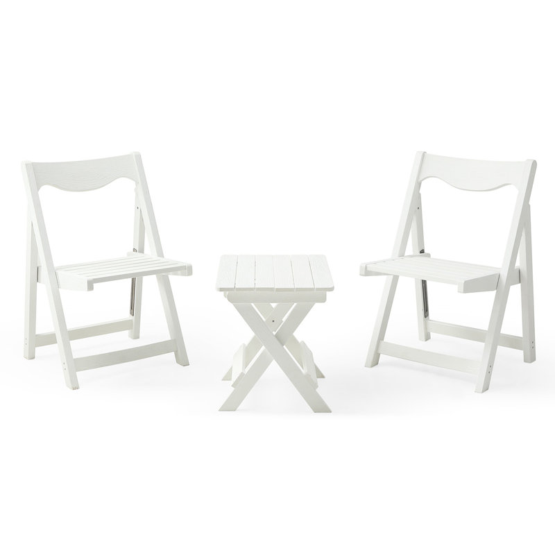 Foldable Hips Table And Chair In White, 2 Chairs For Outdoor Stylish Living Areas , Includes Rectangular