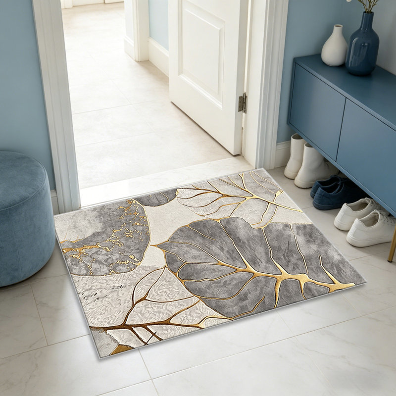 Grey Gold Leaf carpet-easy to clean, machine-washable, soft and comfortable; suitable for door mats, kitchens, living rooms, bedrooms, corridors, and laundry areas. Easy to clean, durable carpet for home decoration.